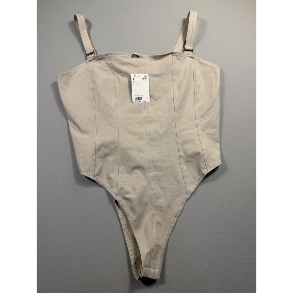 HM Womens Corset Seam Bodice Bodysuit Beige Tan Large NWT Adjustable Straps